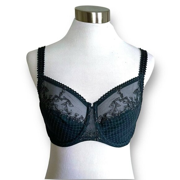 Chantelle 40B Bra Peacock Dark Teal Full Cup Underwire C13A10 Embroidered Tulle - Picture 4 of 7